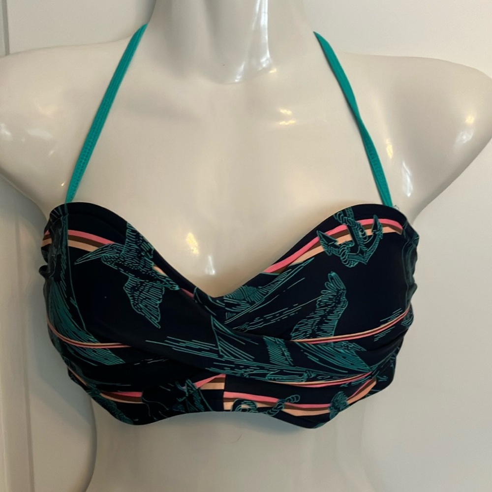 Body glove navy with teal, peach, pink and brown and bird design